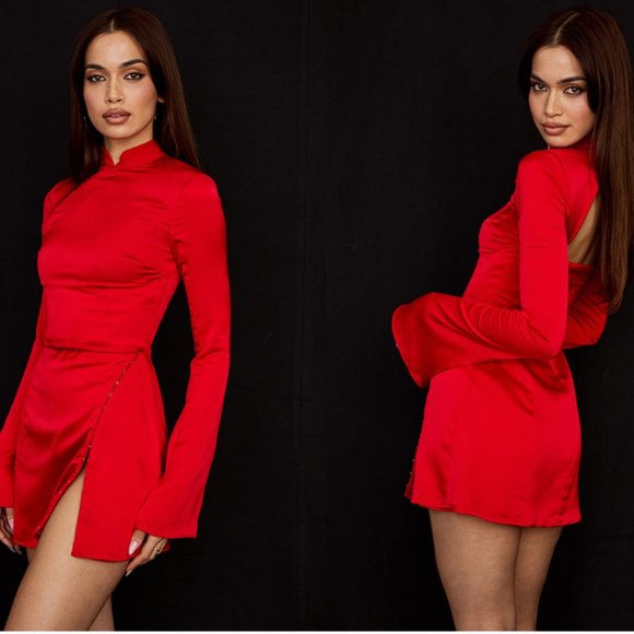 HOUSE OF CB 'Alyssa' Scarlet Satin Mini Dress NWOT - Picture 4 of 8